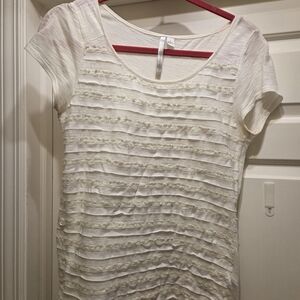 LC Lauren Conrad Cream Lace Short Sleeve Top